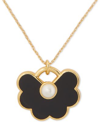 kate spade new york - Gold-Tone Black Flower Imitation Pearl Pendant Necklace, 16" + 3" extender