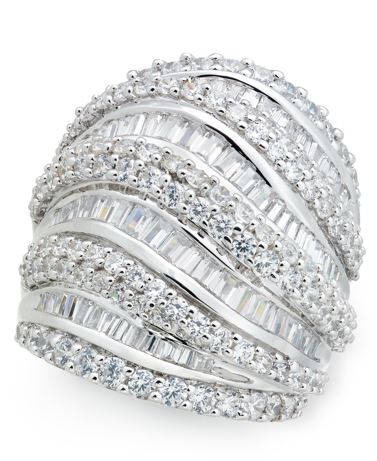 Diamond Round & Baguette Statement Ring (4 ct. t.w.) in 14k- White Gold