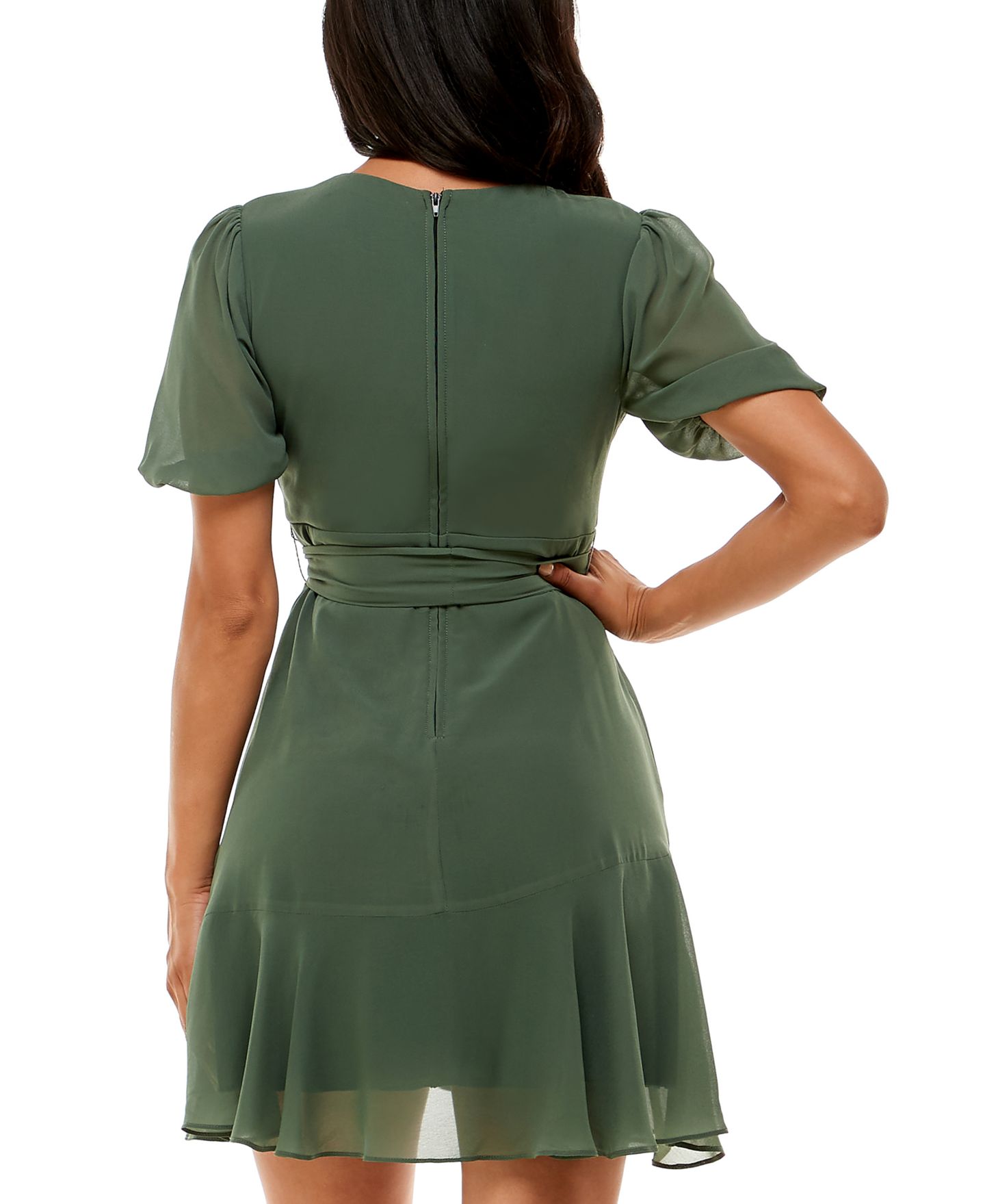 Женское платье B Darlin Juniors' Puff-Sleeve A-Line, цвет: Оливковый — фото 2
