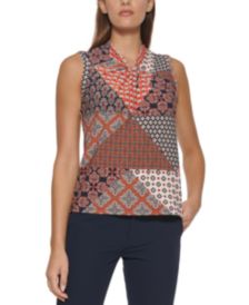 Patchwork-Print Knot-Neck Top