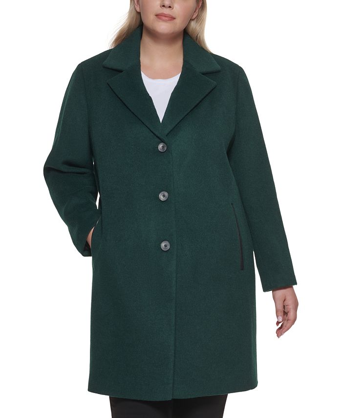 DKNY Women's Plus Size FauxLeatherTrim Walker Coat, Created for Macy