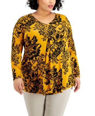 JM Collection - Plus Size Printed Pleat-Front Tunic
