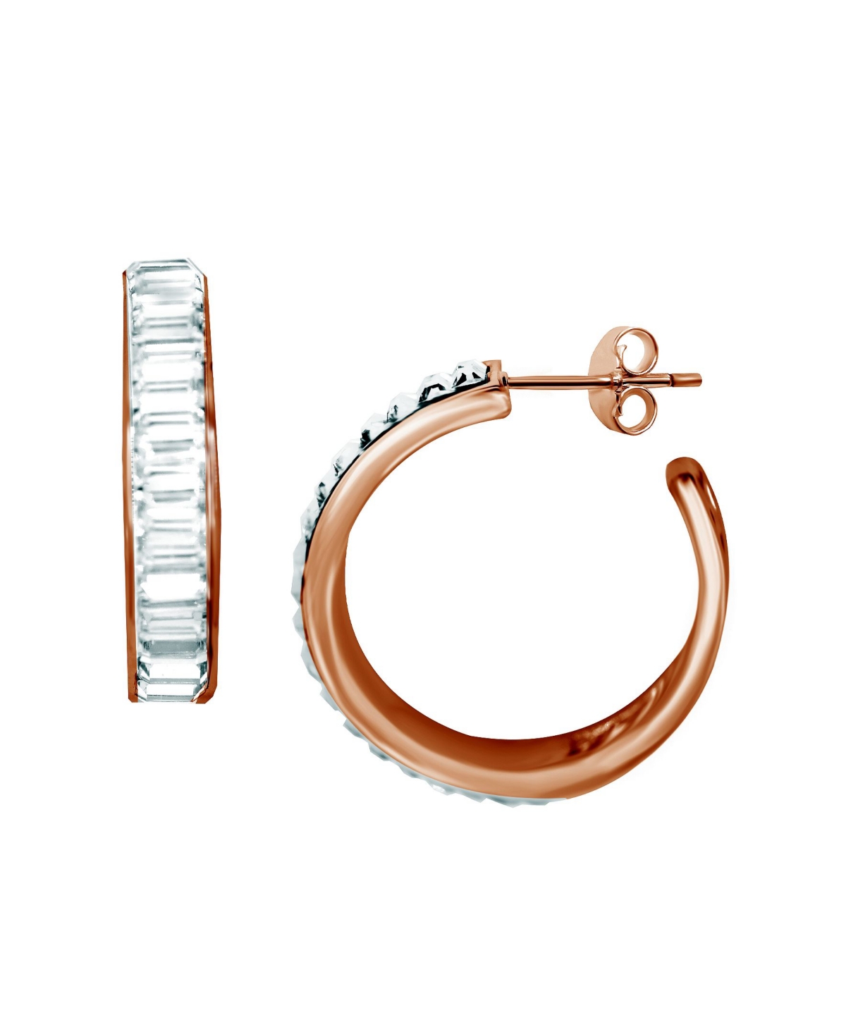 And Now This Crystal Baguette Small 1" Hoop Earrings In Rose Gold-tone