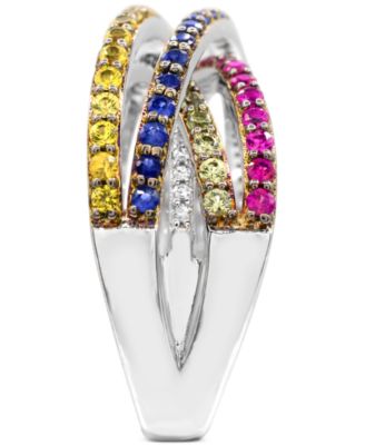 Multi- Sapphire (2-1/2  ct. t.w.) and Diamond (1/6  ct. t.w.) Ring Set in Sterling Silver