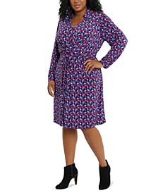Plus Size Printed Collared Jersey Dress