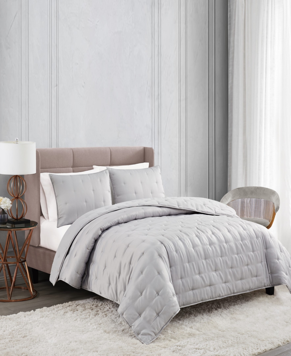 Badgley Mischka Home Tufted Ivory 2 Piece Quilt Set, Twin Xl In Gray