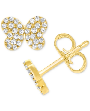 Macy's Diamond Pave Butterfly Stud Earrings (1/5 Ct. T.w.) In 10k White, Yellow Or Rose Gold In Yellow Gold