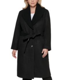 Plus Size Knit-Collar Belted Wrap Coat