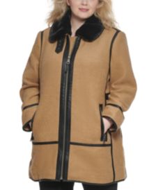 Plus Size Faux-Fur-Collar Moto Walker Coat