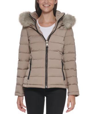 Dkny faux fur hooded puffer jacket sale