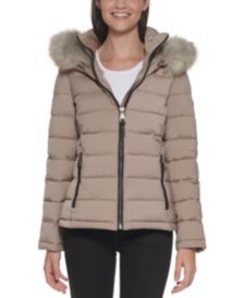 Petite Faux-Fur-Trim Hooded Puffer Coat