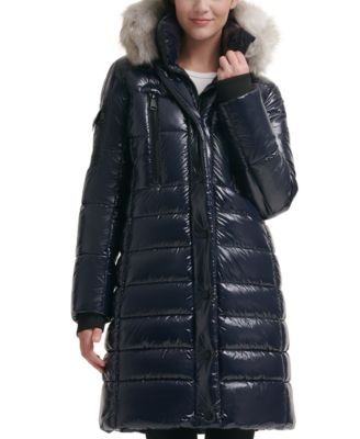 Women's High-Shine Faux-Fur-Trim Hooded Puffer Coat, Created for Macy's