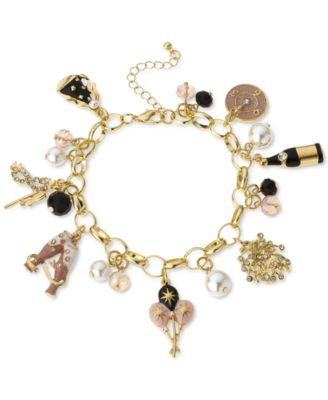 Holiday Lane - Gold-Tone Crystal, Bead & Imitation Pearl Party Charm Bracelet