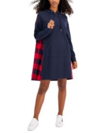 Mixed-Material Hooded Sweatshirt Dress