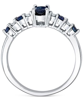 Macy's - Sapphire (7/8 ct. t.w.) & Diamond (1/20 ct. t.w.) Ring in 10k White Gold
