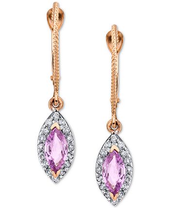 Macy's - Pink Sapphire (1-1/10 ct. t.w.) & Diamond (1/4 ct. t.w.) Drop Earrings in 14k Rose Gold
