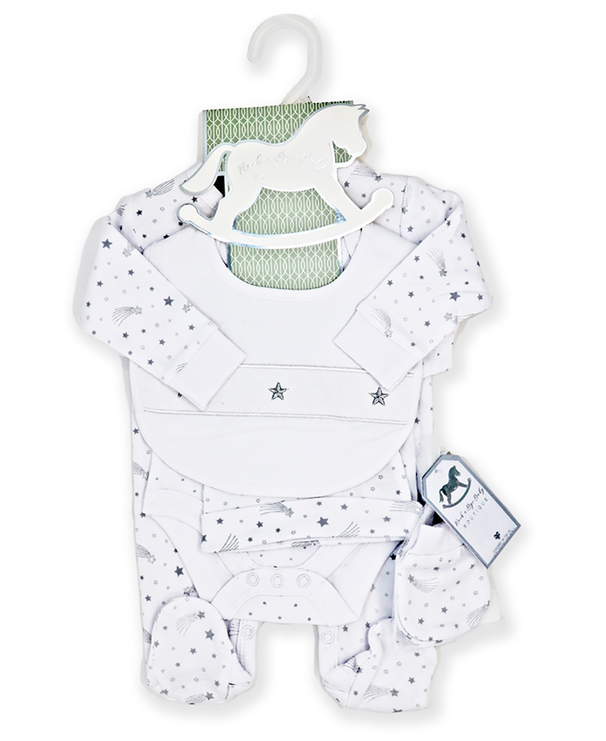 Baby Boys and Girls 5 Piece Stars Layette Gift Set - Gray and White
