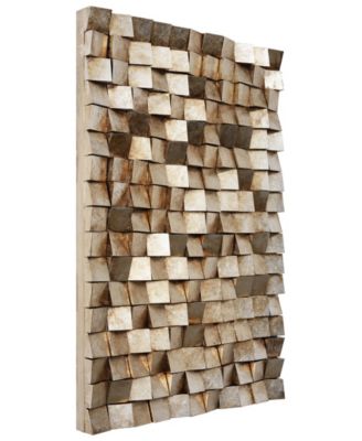 'Textured 1' Metallic Handed Painted Rugged Wooden Blocks Wall Sculpture - 48" x 30"
