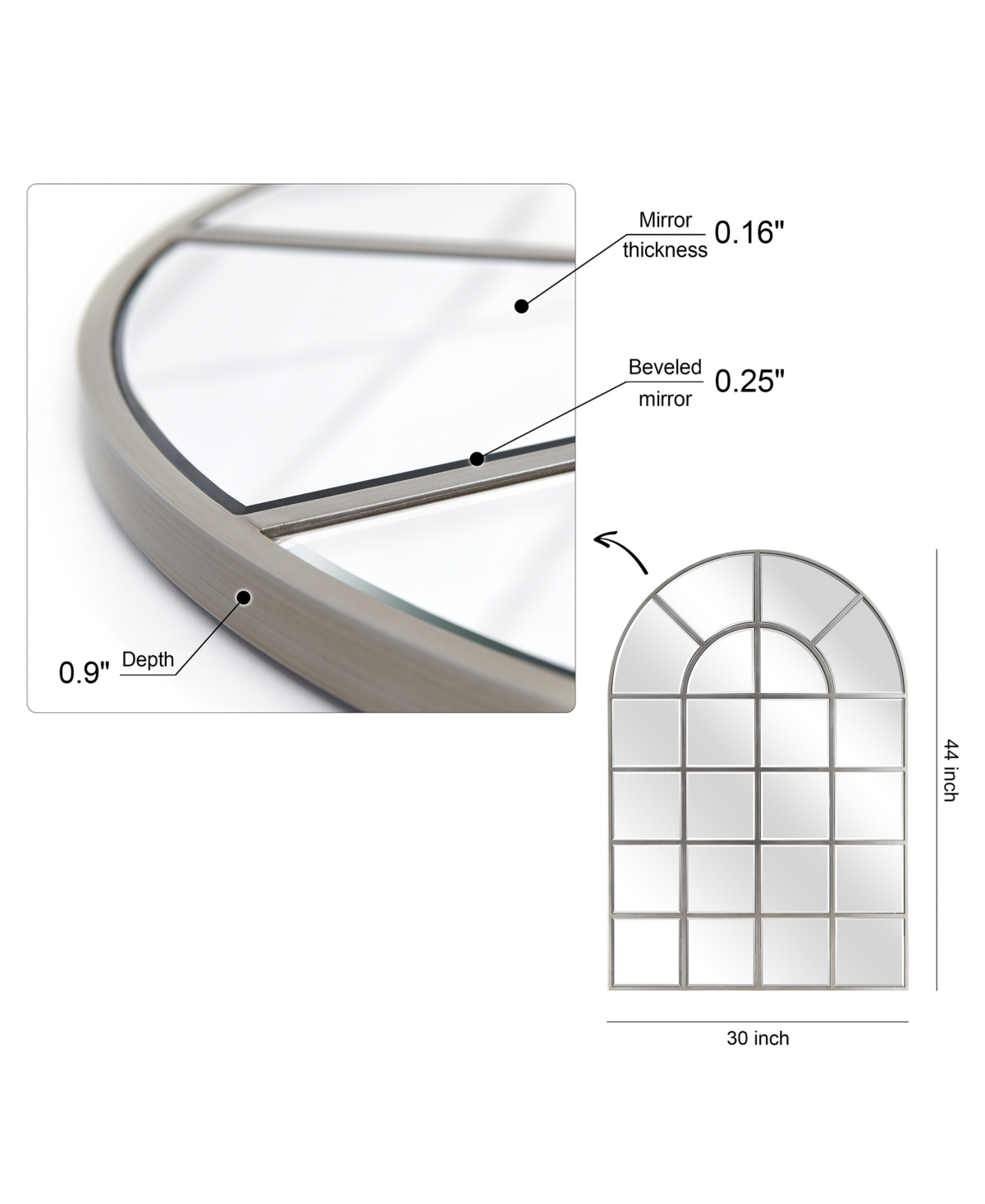 Empire Art Direct Solid Wood Base Covered with Beveled Arch Window Mirror -