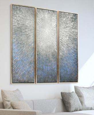 Silver Ice 3-Piece Textured Metallic Hand Painted Wall Art Set by Martin Edwards, 60" x 20" x 1.5"