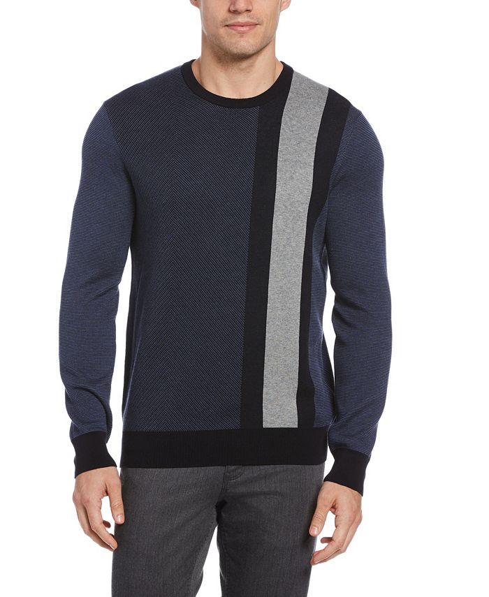 Perry Ellis Men's Placed Stripe Crew Neck Sweater - Macy's