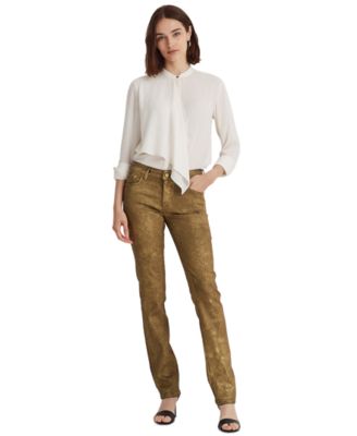 로렌 랄프로렌 Lauren Ralph Lauren Metallic Mid-Rise Straight Jeans,Gold Lacquer Wash