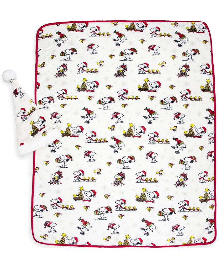 Snoopy Peanuts Travel Blanket and Santa Hat Macy's