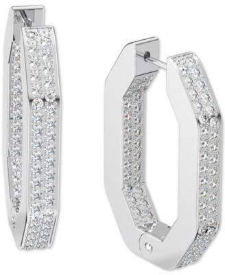 Swarovski - Silver-Tone Crystal Octagon Hoop Earrings