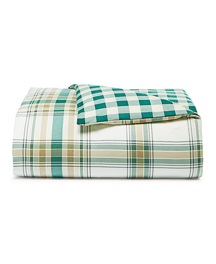 Martha Stewart Collection Holiday Flannel Neutral Plaid Comforter, Twin