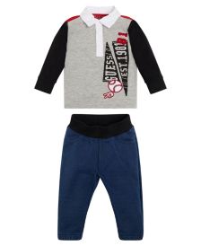 Baby Boys Color Block Polo Shirt and Knit Denim Joggers, 2 Piece Set