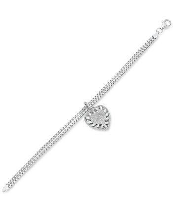 Macy's - Diamond Heart Charm Bracelet (1/4 ct. t.w.) in Sterling Silver