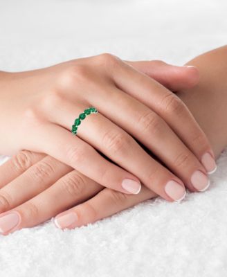 Green Cubic Zirconia Eternity Band in 14k Yellow Gold Plated Sterling Silver