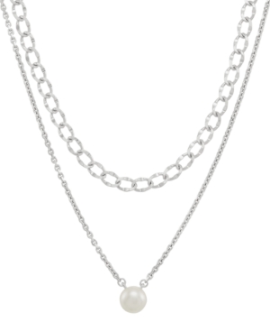 Macy's Cultured Freshwater Button Pearl (9mm) 22" Layered Necklace In Silver