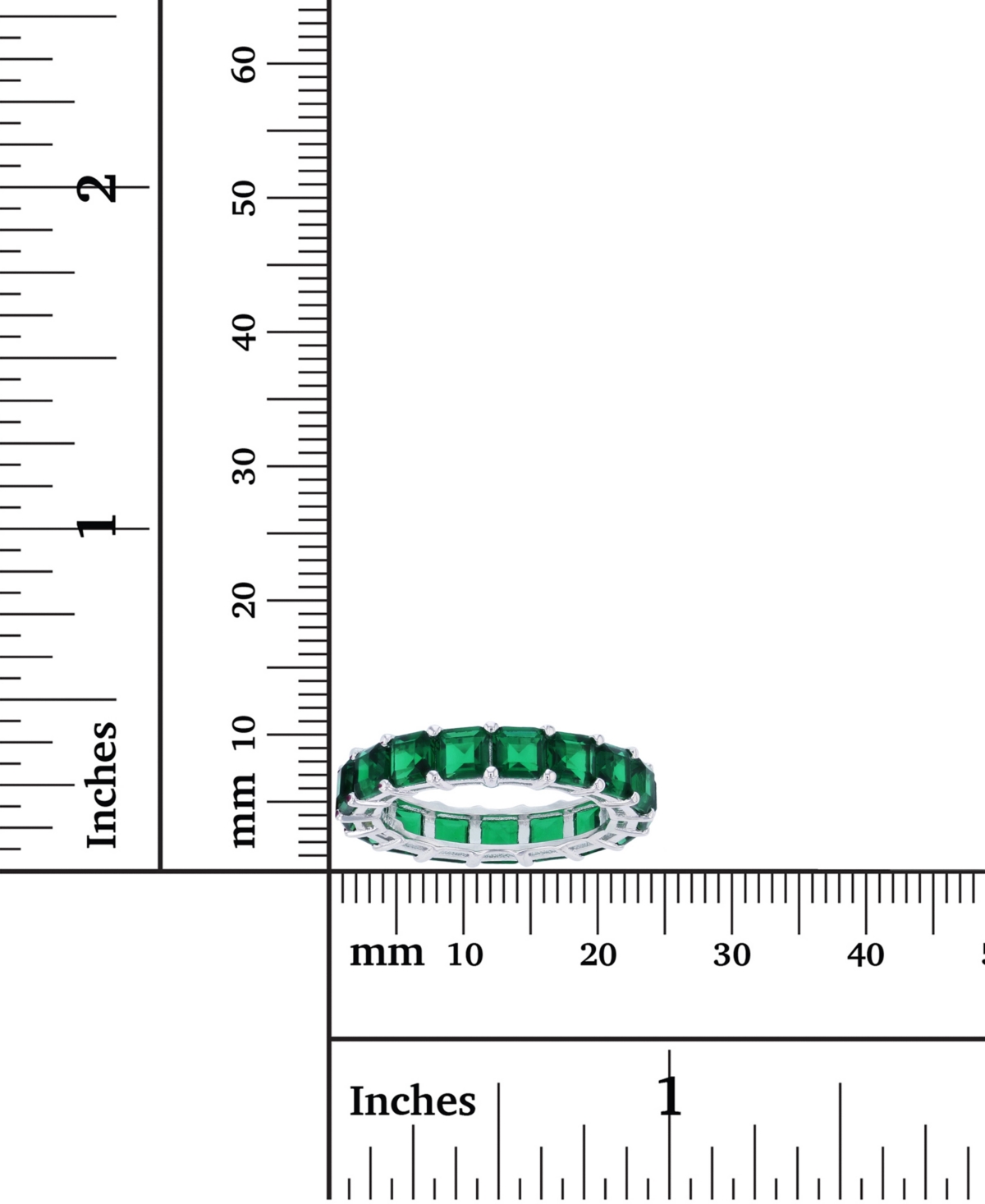 Princess Cut Cubic Zirconia Eternity Band in Rhodium Plated Sterling Silver - Green