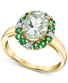 Multi-Gemstone (2-3/4 ct. t.w.) & Diamond (1/8 ct. t.w.) Halo Ring in 10k Gold