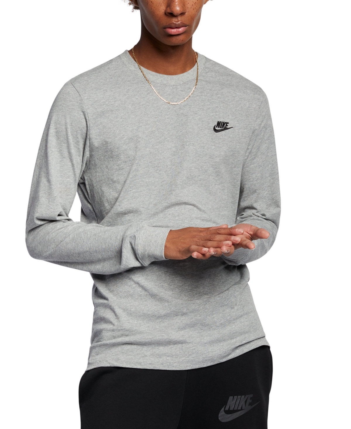Nike Men's  Sportswear Club Long-sleeve T-shirt In Gry Htr