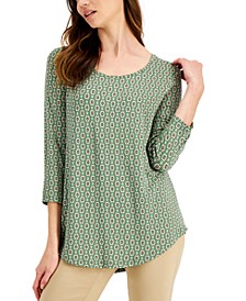 Petite Printed 3/4-Sleeve Top, Created for Macy's