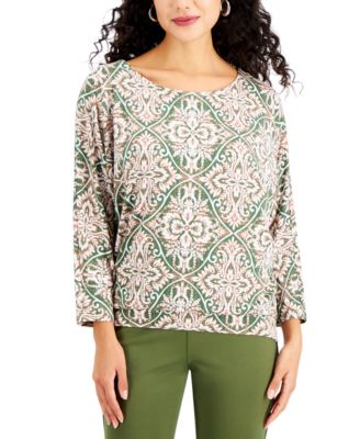 JM Collection - Petite Printed Banded-Hem Top