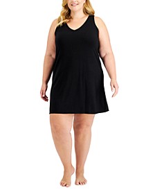 Plus Size Solid V-Neck Chemise Nightgown, Created for Macy's