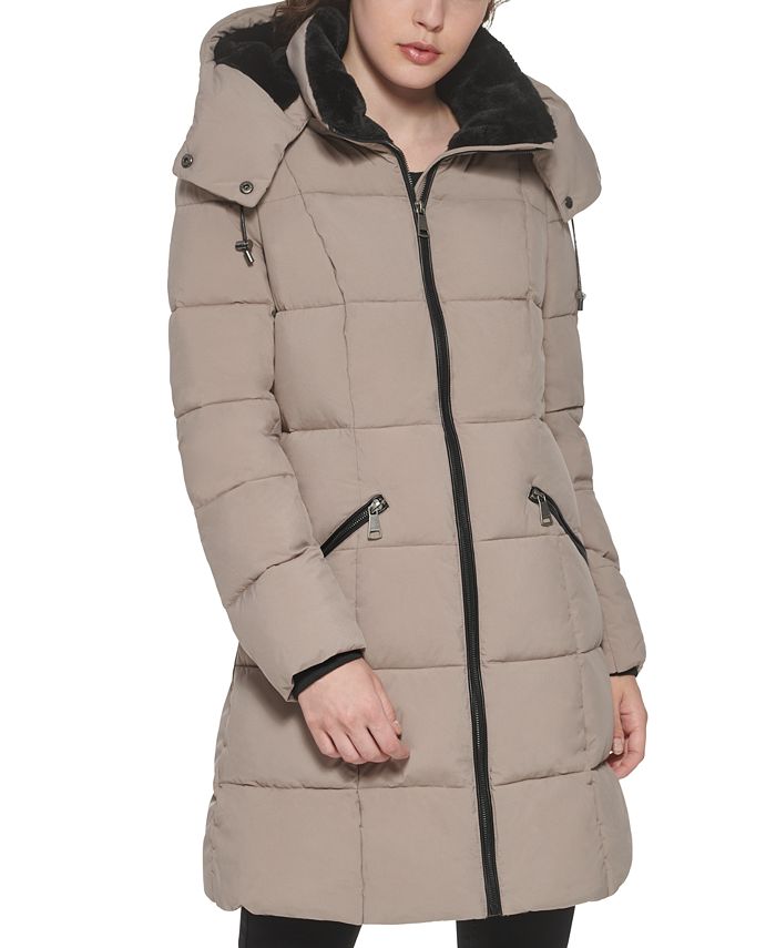 DKNY Petite Stretch Hooded Puffer Coat, Created for Macy's - Macy's