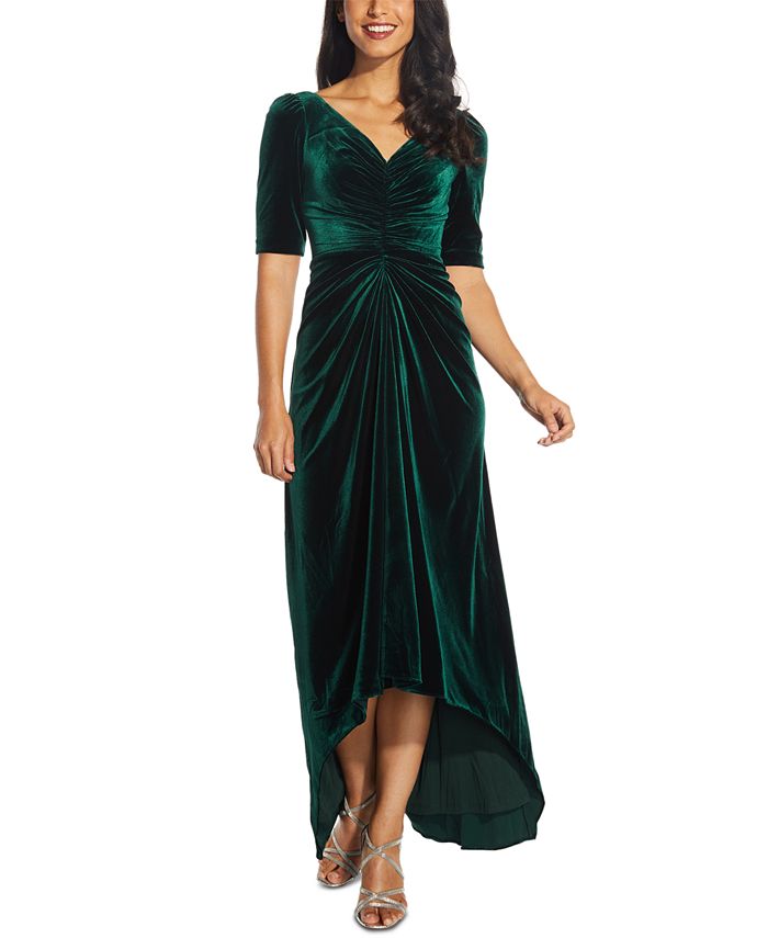 Adrianna Papell Ruched Velvet High-Low Gown & Reviews - Dresses - Women ...
