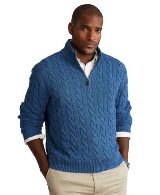 Polo Ralph Lauren Men's Big u0026 Tall Cable-Knit Cotton Quarter-Zip Sweater -  Macy's