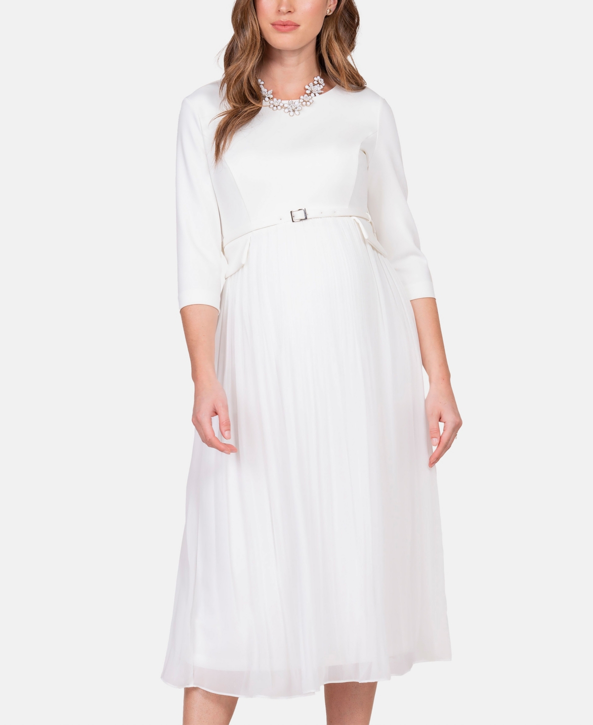 Shop Seraphine Women's Pleated Maternity Midi Dress In Ivory