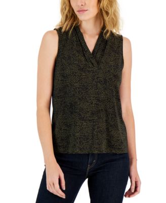 Anne Klein - Women's Pebble Dot Triple-Pleated Sleeveless Top