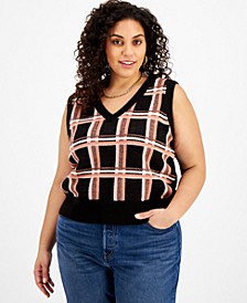 Trendy Plus Size Printed Cropped Sweater Vest