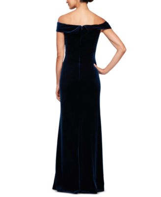 Petite Velvet Off-The-Shoulder Evening Gown