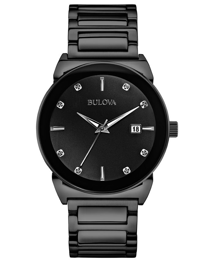 Bulova Men's Diamond Accent Black-Tone Stainless Steel Bracelet Watch ...