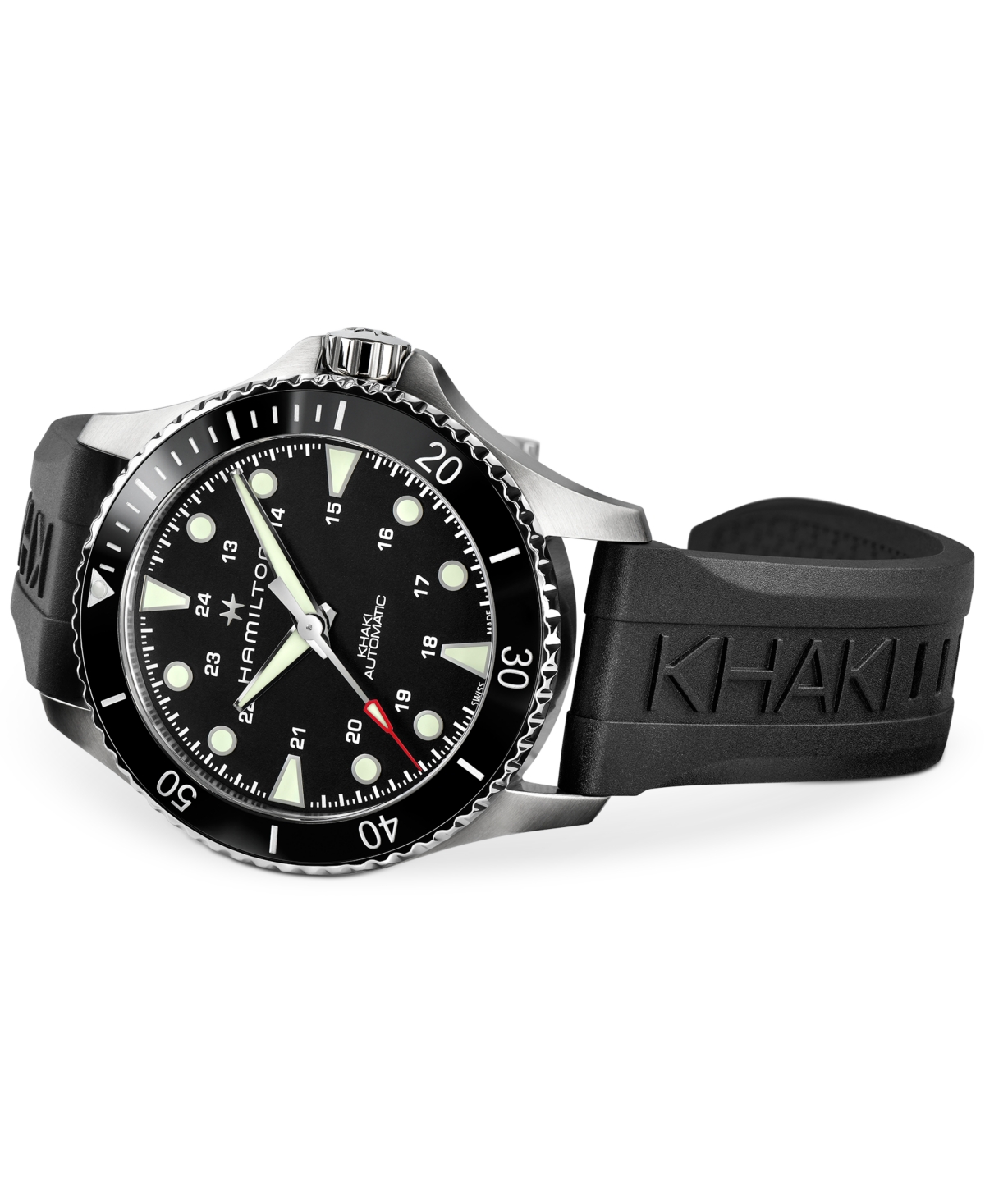 Shop Hamilton Men's Swiss Automatic Khaki Navy Scuba Black Rubber Strap Watch 43mm