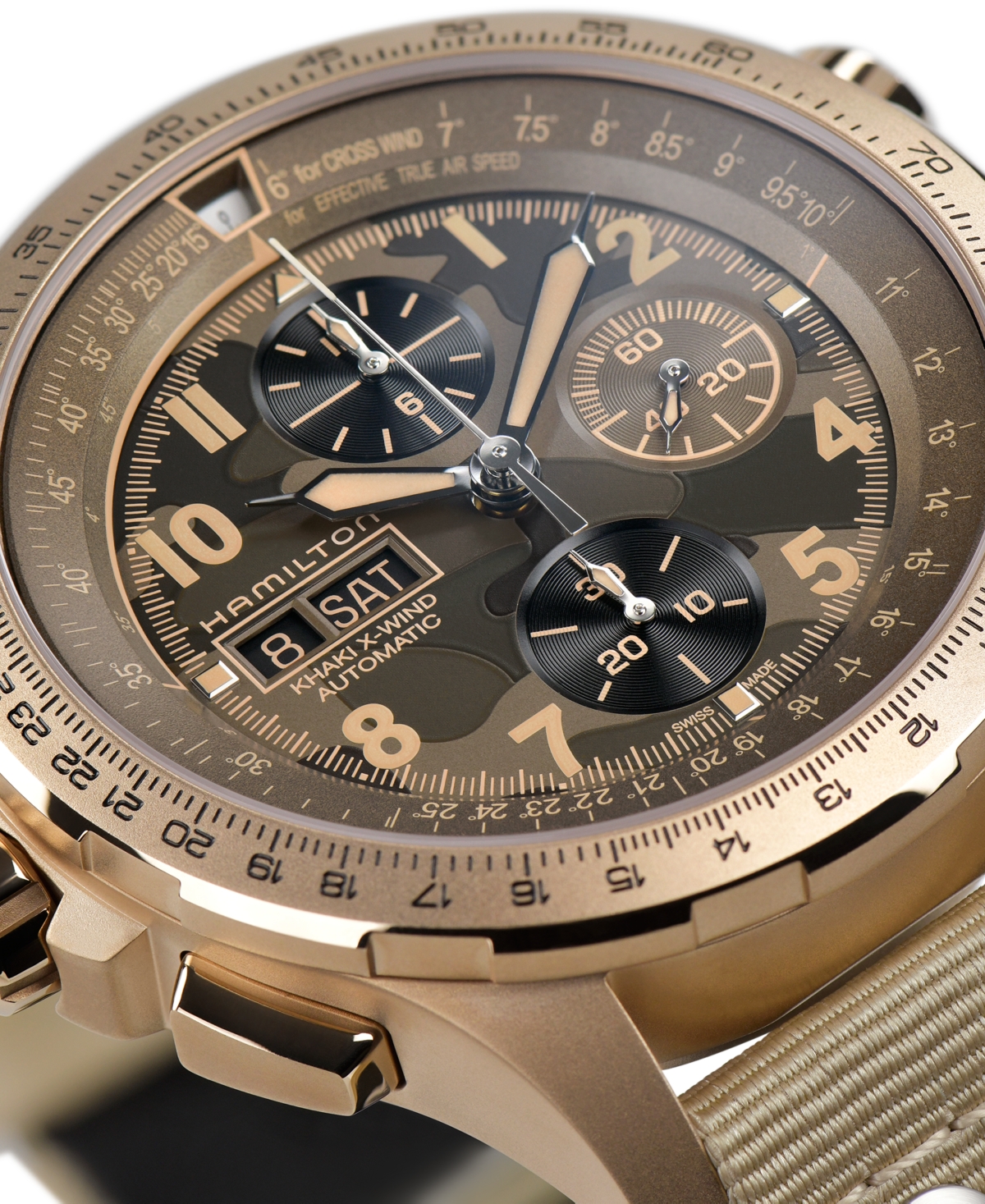Shop Hamilton Men's Swiss Automatic Chronograph Khaki Aviation X-wind Beige Textile Strap Watch 45mm