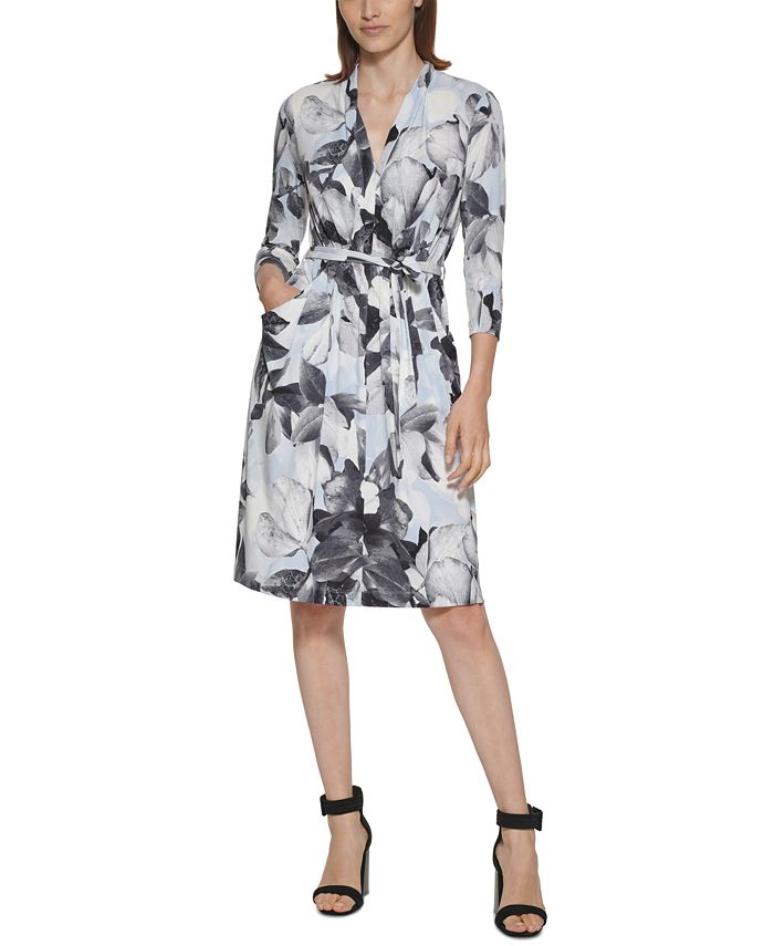 Calvin klein floral a line dress hot sale